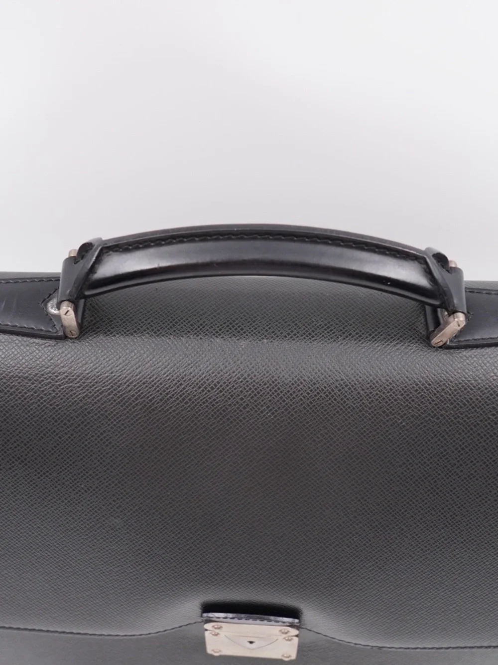 Louis Vuitton Briefcase Black Textured Leather Briefcase with Silver Lock